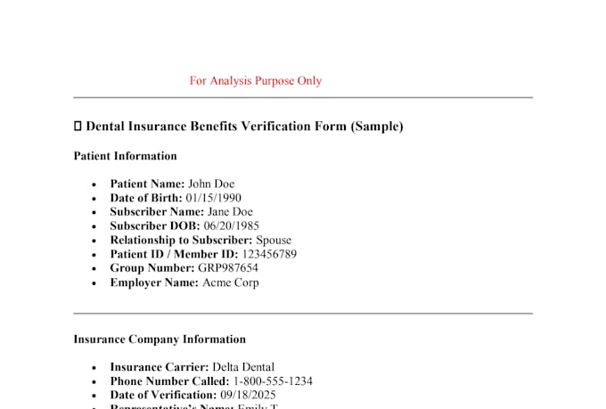 do dental insurance verification for your patient